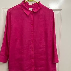 Chicos size 3 or XL.  Bright pink Linen button down. Great condition.